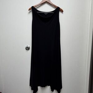 Eileen Fisher Black Knit Midi Tank Dress Lantern Scoop Neck XS Minimalist